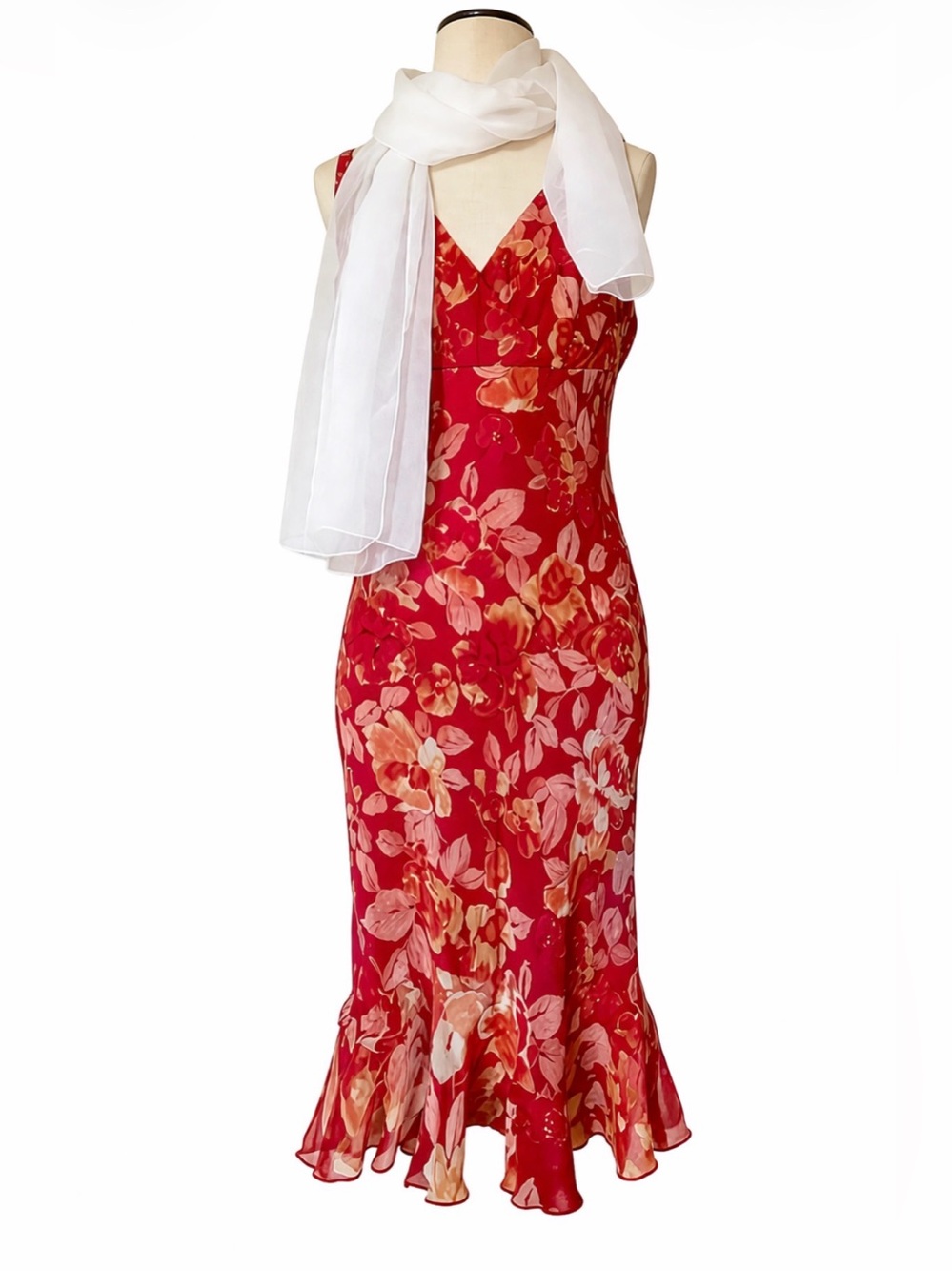 City Triangles Vintage 90s Y2K Red Pink Floral Midi Dress Fairy Grunge Slip Over